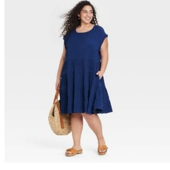 Knox Rose Dresses & Skirts - KNOX Rose Women's Flutter Sleeve Textured Tiered A line Dress - Navy